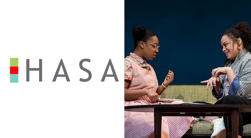 HASA logo next to a picture of two women conversing using sign language